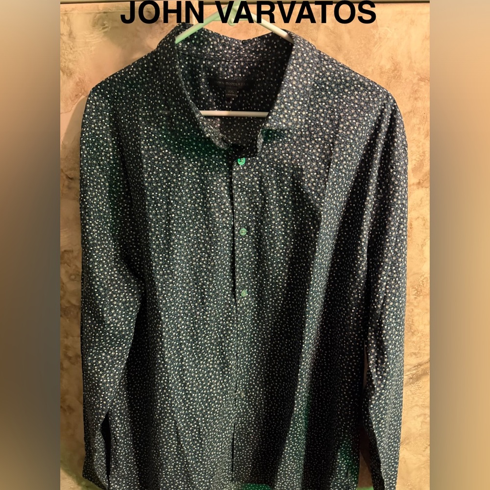 John Varvatos Dark Blue Floral Button Down Shirt XXL